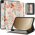 Uppuppy for Samsung Galaxy Tab A9 Plus Case 11'' - for Women Girls Cute Embroidered Folio Stand Cover with Pencil Holder & Card Slot Girly Floral Flowers Design Aesthetic Cases for Samsung Tab A9 Plus