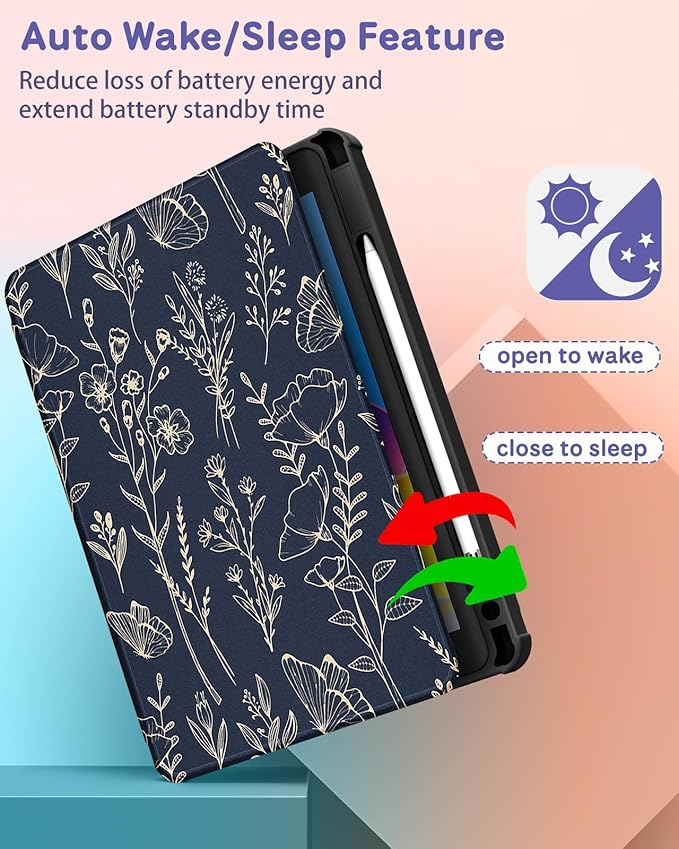 Uppuppy for iPad Air 11 inch Case, Air 5th/4th Generation 10.9, Pro 11'' Case Women Girls for Apple Pencil Holder Cute Flower Floral Rotating Folio Cover for Apple iPad Air 4/5 (2020/2022)/Pro 11"