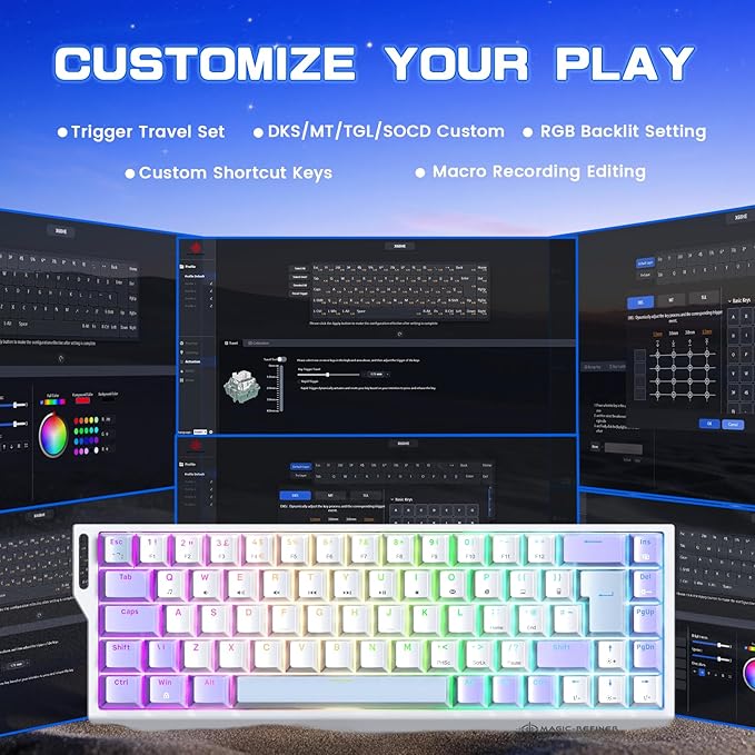 MAGIC-REFINER X68 HE Wired 60% Hall Effect Rapid Trigger Mechanical RGB Gaming Keyboard with 8K Polling,0.04mm RT Accuracy,Magnetic Switch,Adjustable Actuation,Snap Tap for PC Mac Esport Gamer (White)