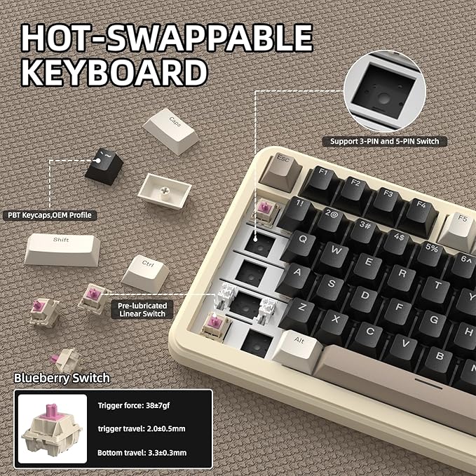 MAGIC-REFINER ATTACK SHARK X85PRO 75% Wireless Mechanical keyboard,TFT Smart Display&Knob,BT/2.4GHz/Wired Custom Gaming Keyboard,Gasket,Hot-Swap,RGB,with Pro Cable&5 Color PBT Keycaps,for PC/MAC,Cream