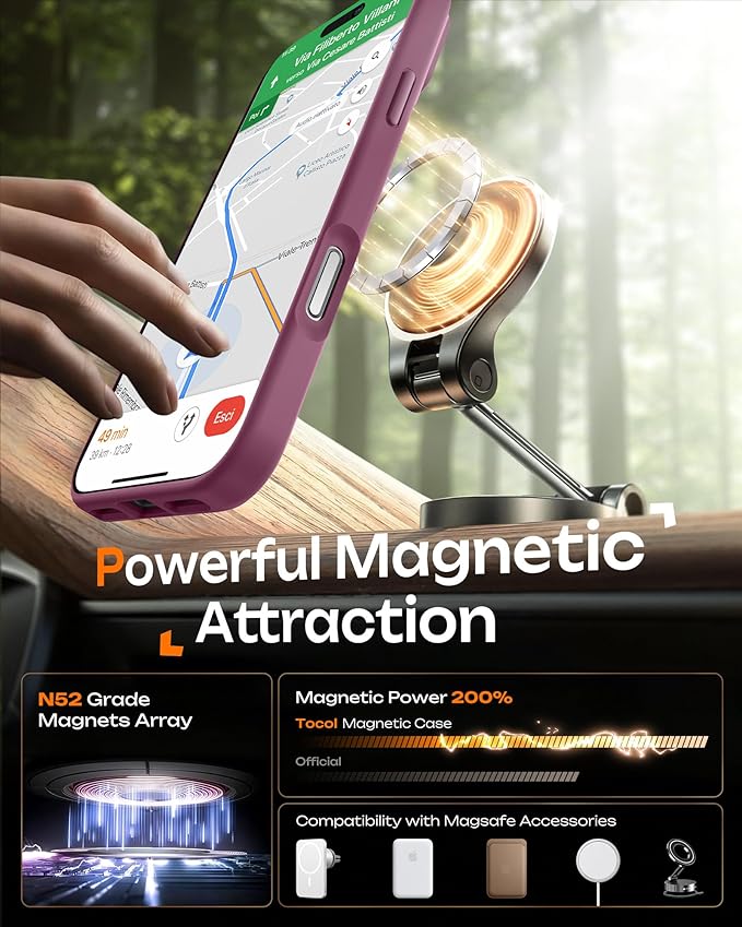 TOCOL for Phone 16 Pro Max Case, Compatible with Magsafe Charger, Full Camera Protection, Drop Protection, Translucent Matte Phone Case for iPhone 16 Pro Max 6.9 inch (Plum)