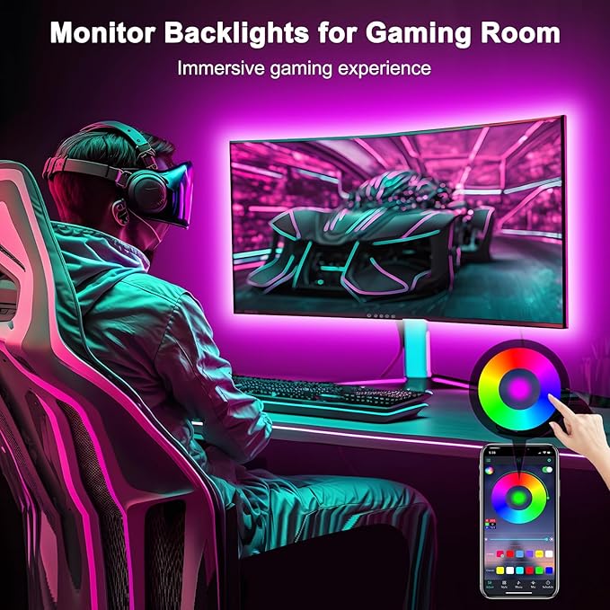 Daymeet Led Lights for TV, 13.1ft Strip Lights for 45-60 inch Tv, RGB Music Sync TV Backlight Color Changing, Bluetooth APP Remote Control Tv Lights USB Powered LED Strip Lights for Bedroom Decor