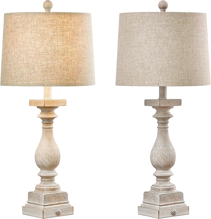 BOBOMOMO 27" Farmhouse Black Table Lamp Set of 2 with USB A+C for Bedroom Living Room Vintage Rustic Traditional Nightstand Bedside Lamps Retro Side Table Lamps (Blubs not Included)
