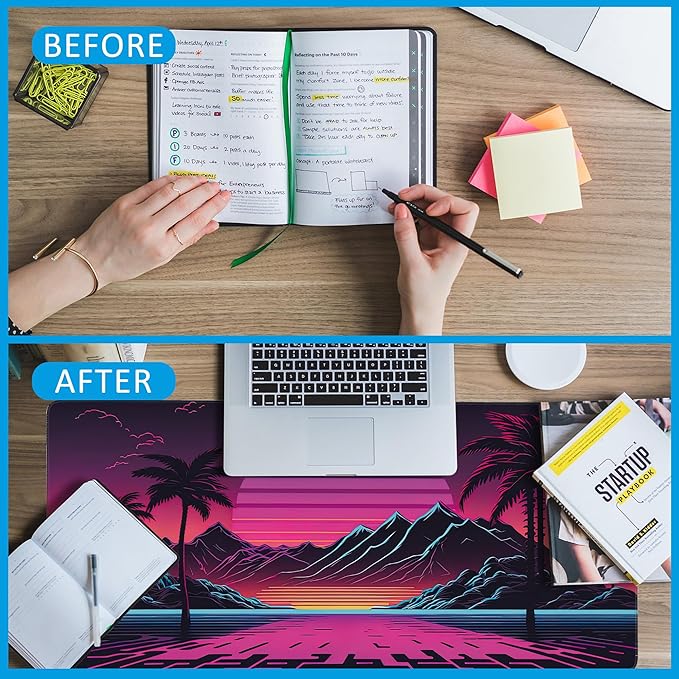 Mouse Pad,Retro Sunset Desk Mat for Desktop,Desk Pad with Non-Slip Base and Stitched Edge,Extended Mousepad for Office and Home 35.4X15.7 Inch
