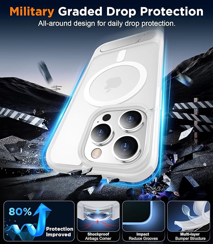 Magnetic Compatible with iPhone 13 Pro Case, [Built-in Invisible Kickstand][Compatible with MagSafe] [Military Grade Shockproof] Slim Translucent Matte Phone Case for iPhone 13 Pro 6.1"