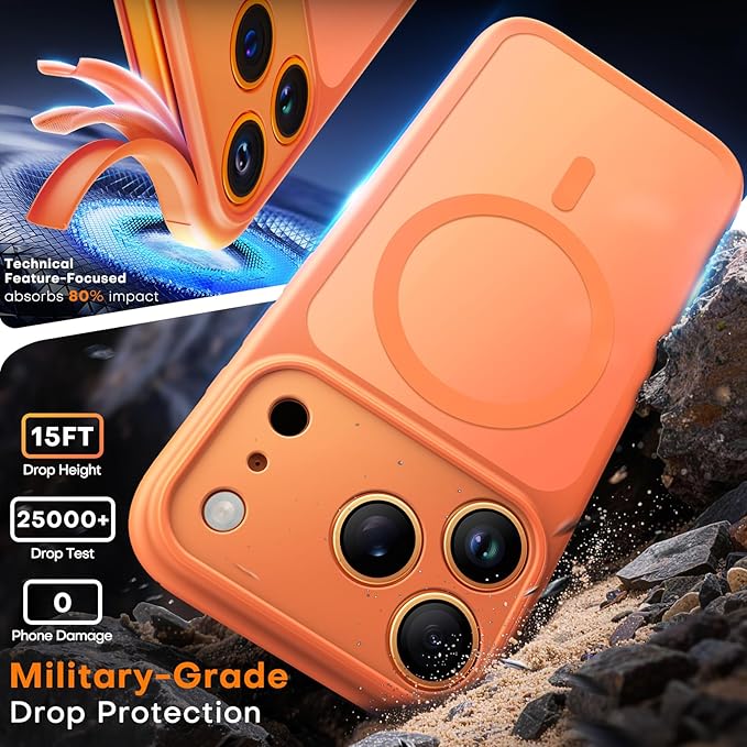 TAURI for iPhone 17 Pro Case, Compatible with MagSafe, (Full Camera Protection) Camera Control Cover Solid-Color Matte Magnetic Phone Case for 17 Pro 6.3", Orange