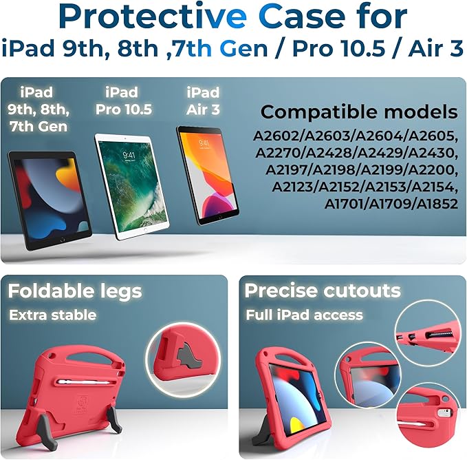 Bam Bino Space Suit iPad 9th Generation Case Kids, iPad 8th/7th/10.2 inch iPad Case for Kids | Lightweight Cover with Screen Protector, Handle, Stand, Shoulder Strap, Pencil Holder (Nebula Violet)