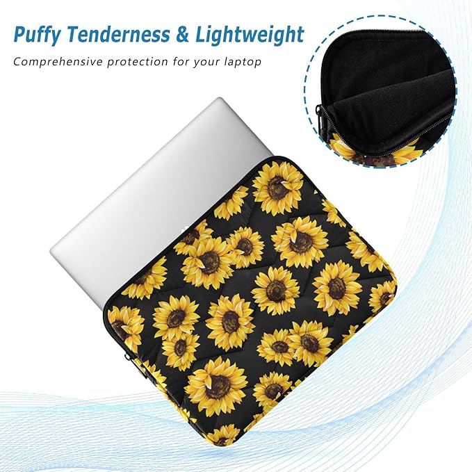 Sunflower Floral Laptop Sleeve 13 inch Cute Laptop Bag 14 inch Waterproof Computer Bag for Women Laptop Accessories Computer Cover Bag for Tablet Men, A06D24018