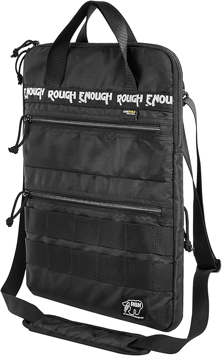 Rough Enough 16 Inch Laptop Sleeve Case Bag for Dual Tablet Storage with Accessory Pocket Handle Shoulder Strap Outdoor Travel Tactical Cordura Black