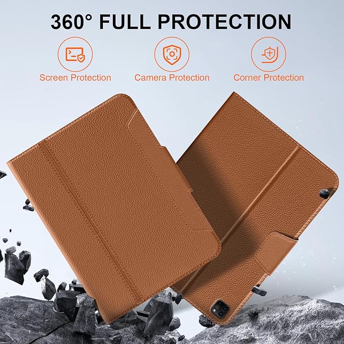 for iPad Pro 12.9" 6/5/4/3rd Generation Case 2022/2021/2020/2018, Smart Leather Folio Stand Cover with Buckle with Built-in Apple Pencil Holder & Auto Wake/Sleep & Multi Viewing Angles, Brown