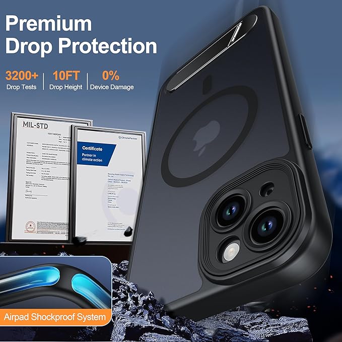 Magnetic Compatible with iPhone 15 Plus Case, [Built-in Kickstand][Full Camera Protection][Compatible with MagSafe][Anti-Fingerprint] Shockproof Phone Case for iPhone 15 Plus 6.7" Black