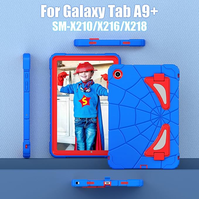 AKABEILA Compatible with Samsung Galaxy Tab A9 Plus 11 inch (SM-X216B)(2023) Tablet Case，Lightweight Shockproof Rugged Protective Cover with Kickstand for Kids Children Boys Babies Blue Red