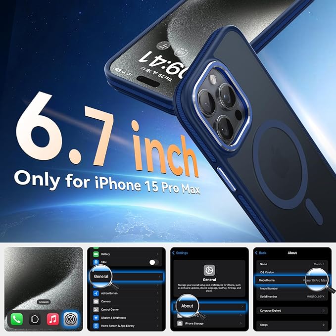 Magnetic 3 in 1 for iPhone 15 Pro Max Case, [Omni-Directional Protection] with 1x Screen Protector + 1x Camera Cover, [Seamless Work with Magsafe] Protective Silm Case for iPhone 15 Pro Max Blue