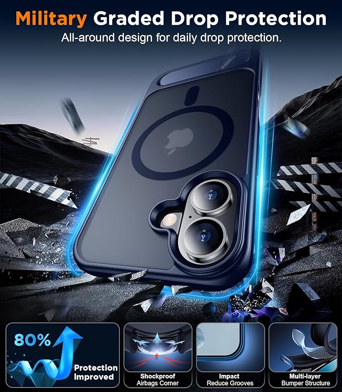 Magnetic Compatible with iPhone 16 Plus Case, [Built-in Invisible Kickstand][Compatible with MagSafe] [Military Grade Shockproof] Slim Translucent Matte Phone Case for iPhone 16 Plus 6.7"