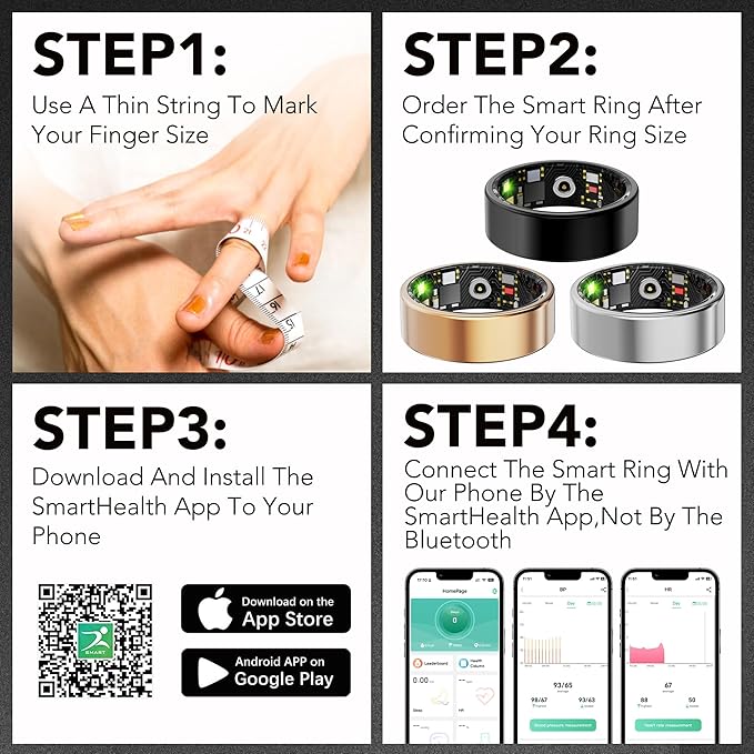 Smart Health Ring for Women Men Fitness Tracker with Heart Rate, Blood Oxygen, Blood Pressure, Sleep Monitoring, Step Counting, IP68 Waterproof for iOS and Android, No APP Fee, Gold 6
