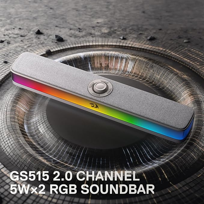 Redragon GS515 RGB Desktop Soundbar, 2.0 Channel Stereo Computer Speakers for Desktop with BT 5.3, USB-C/USB Powered, Gray