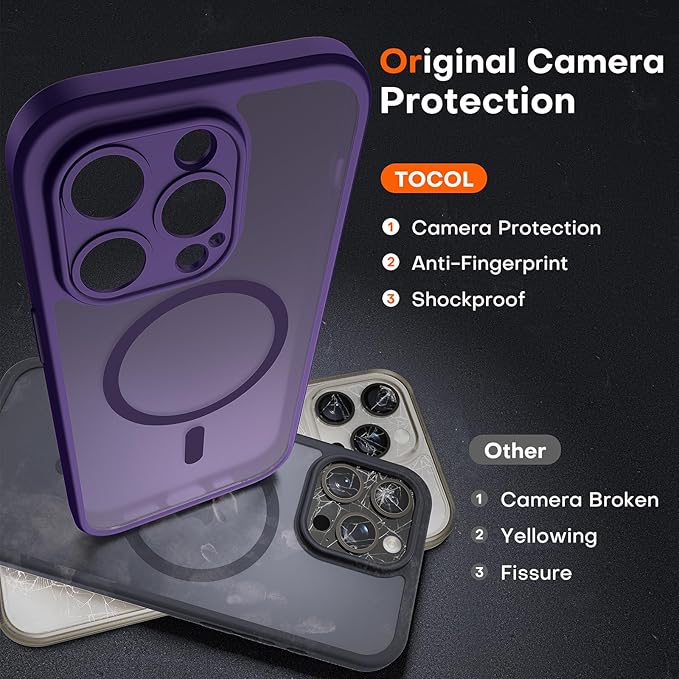 TOCOL for Phone 13 Pro Case, Compatible with Magsafe Charger, Full Camera Protection, Drop Protection, Translucent Matte Phone Case for iPhone 13 Pro 6.1 inch (Midnight Purple)