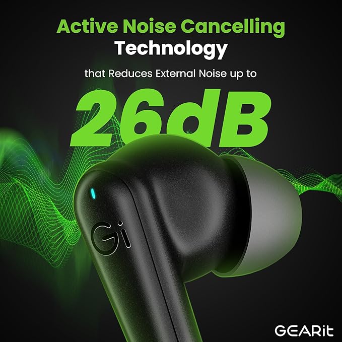 GEARit True Wireless Bluetooth Earbuds Compatible with iPhone, Android - Active Noise Cancellation, HD Sound, Touch Control - Low Latency, 5.4 Bluetooth Ear Buds w/App Support - 16H Playtime Earpods