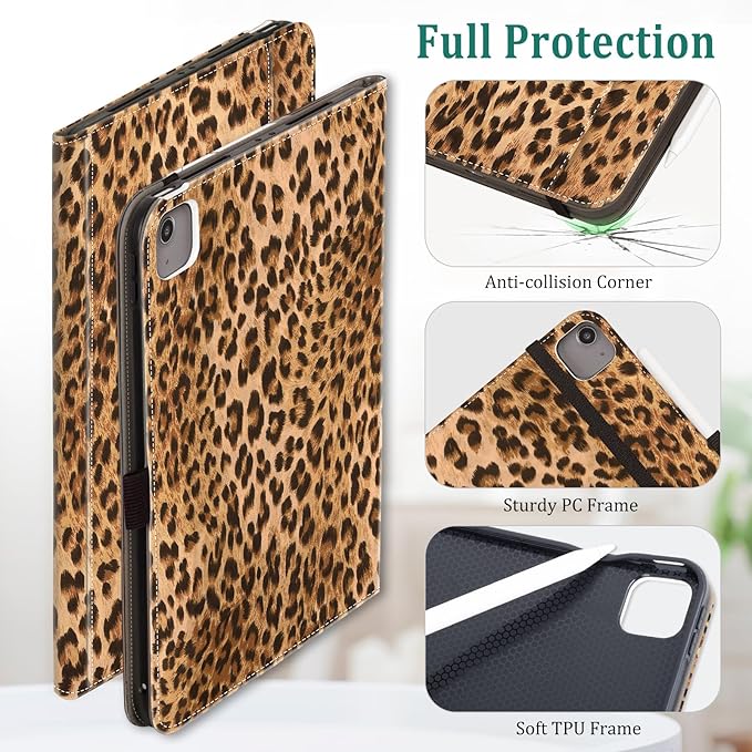 Lokigo for iPad Air 13 Inch Case M3/M2 (2025/2024) Leopard iPad Pro 12.9 Case (6th/5th Gen 2022/2021), Support Touch ID & Pencil Pro/2nd/USB-C, Brown