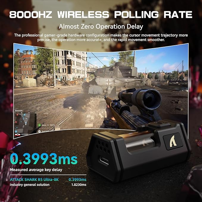 R5Ultra 8K Carbon Fiber Wireless Gaming Mouse with 42000 DPI -PAW3950 MAX Sensor -39g Ultra-Lightweight-Nordic 52840 MCU Chip-Wired/BT/2.4GHz Wirelss Programmable Mouse Tape for PC/Mac (Red)