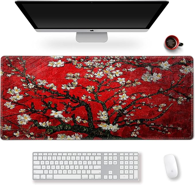 Extended Gaming Mouse Pad XXL ArtSo Large Keyboard Mat Long Mousepad Desk Decor Writing Pad Non Slip Rubber Base Stitched Edges for Work, Game, Office, Home, 35.1" x 15.7", Red Painting
