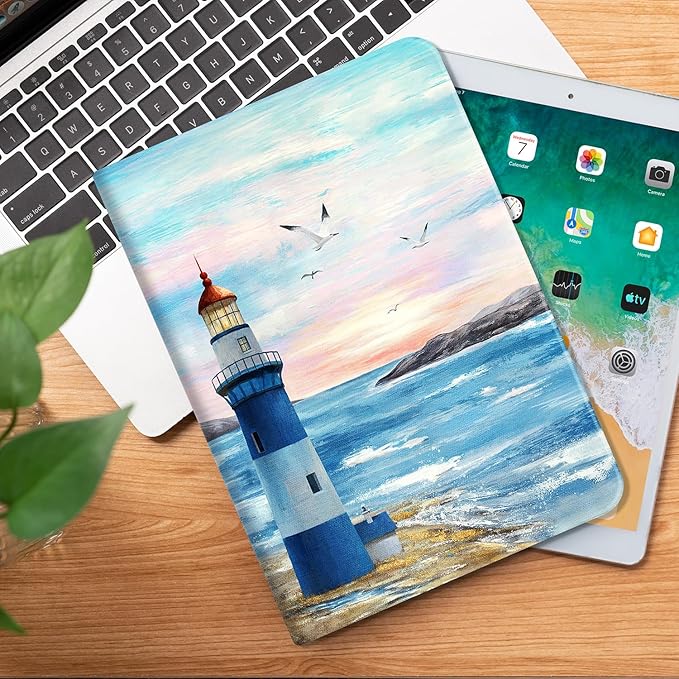 for iPad Air 2/1 Case Cozy Coast, for iPad 6Th/5Th Generation Case,for iPad 6Th/5Th Cover Generation, for iPad 9.7 Cover, Auto Wake/Sleep Multi-Angle Viewing Slim, Romantic Lighthouse