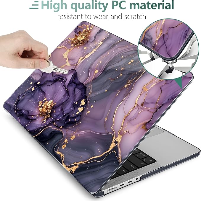 DONGKE Case for MacBook Pro 14 Inch (2026-2021 Release, M5 M4 M3 M2 M1 Pro/Max Chip), Plastic Slim Hard Shell Protective Cover with Keyboard Cover & Screen Protector, Purple Hydrangea