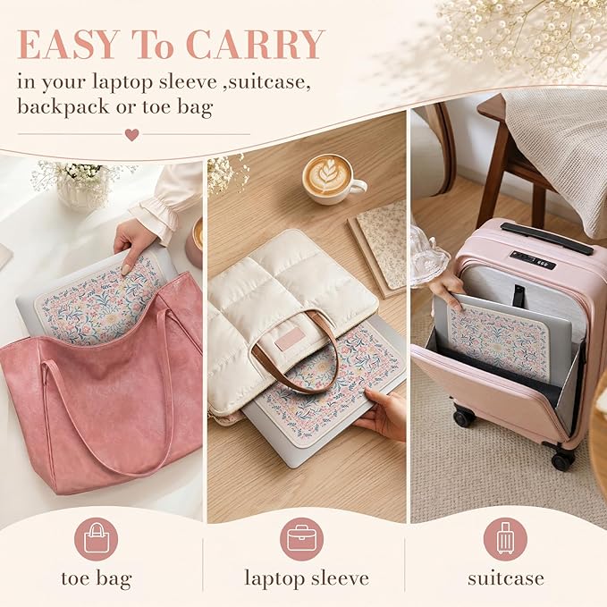 iCasso Aesthetic Small Floral Mouse Pad, Pink Mini Portable Travel Mousepad, Anti-Slip and Comfortable Cloth Mouse Mat 7.9"x9.5" with Stitched Edges for Computer, Laptop, Office, Home(Pink Floral)