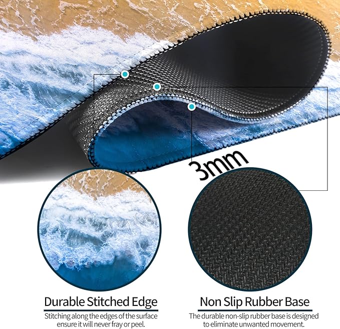 Beach Ocean Waves Gaming Desk Mat, Computer Keyboard Large Extended Sea Mouse Pad for Office and Home, 31.5×11.8 Inches, XL, Blue