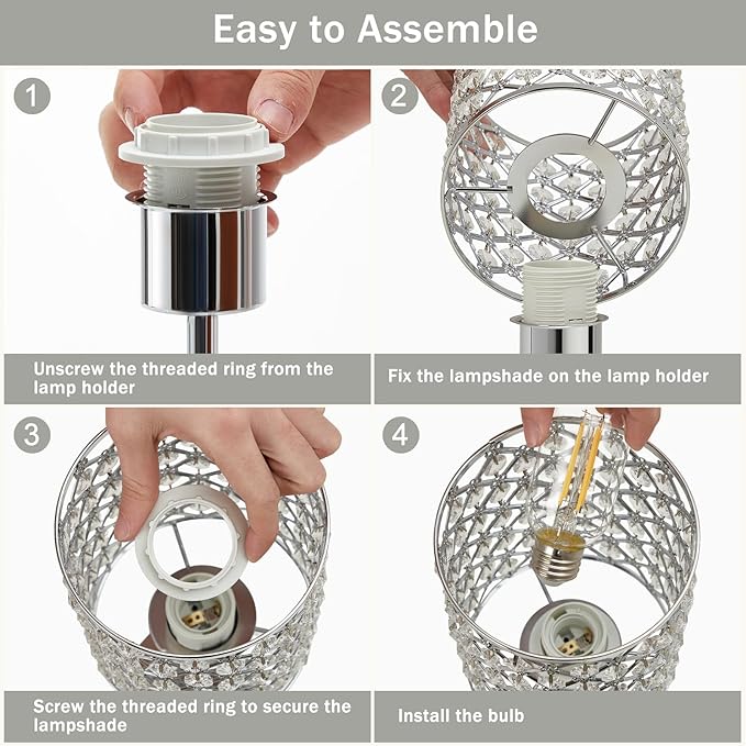GyroVu Set of 2 Silver Crystal Touch Table Lamps for Bedroom, Dimmable Modern Bedside Lamps with USB-C & USB-A Ports, Nightstand Desk Lamps for Living Room & Home Office - Bulbs Included