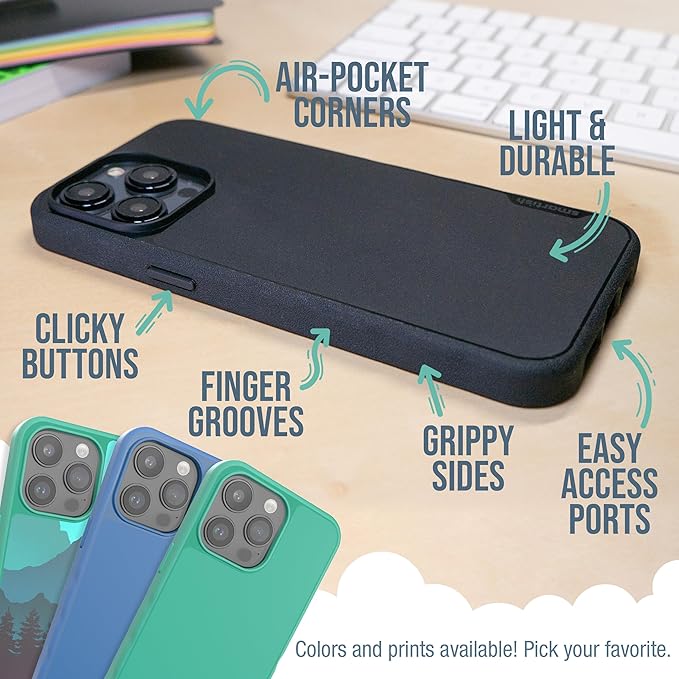Smartish® iPhone 15 Pro Max Magnetic Case - Gripmunk Compatible with MagSafe [Lightweight + Protective] Slim/Thin Grip Cover with Microfiber Lining for Apple iPhone 15 Pro Max - Custom Prints