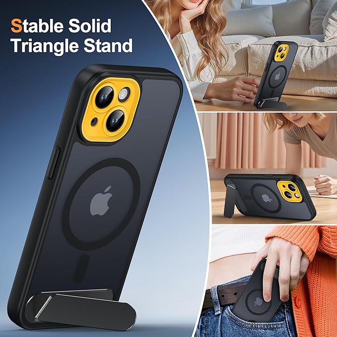 Magnetic Compatible with iPhone 15 Case, [Built-in Invisible Kickstand][Compatible with MagSafe][Full Camera Protection] Translucent Matte Phone Case for iPhone 15 6.1"