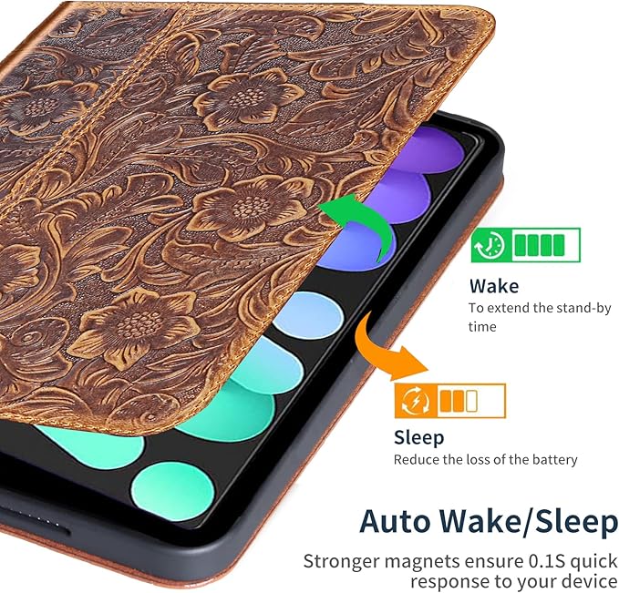 Gexmil Case for iPad mini 7 (A17 Pro) 2024, iPad mini 6 Generation, Genuine Leather 8.3 Inch Case 2021 Cover,Anti Fingerprint/Slip,Cowhide Folio Cover Auto Sleep/Wake with Adjustable Stand,Brown