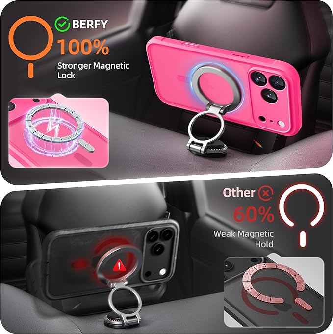BERFY for iPhone 17 Pro Max Case, Compatible with MagSafe, Built-in Privacy Screen Protector, Camera Protection, Shockproof Full Body Phone Case 6.9", Translucent Hot Pink