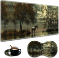 Ergonomic Horse Under The Moon Extended Mouse Pad 31.5" x 11.8" Set, with Wrist Rest & Lace Coasters, Pain Relief Design, Non-Slip Desk Mat for Home & Gaming