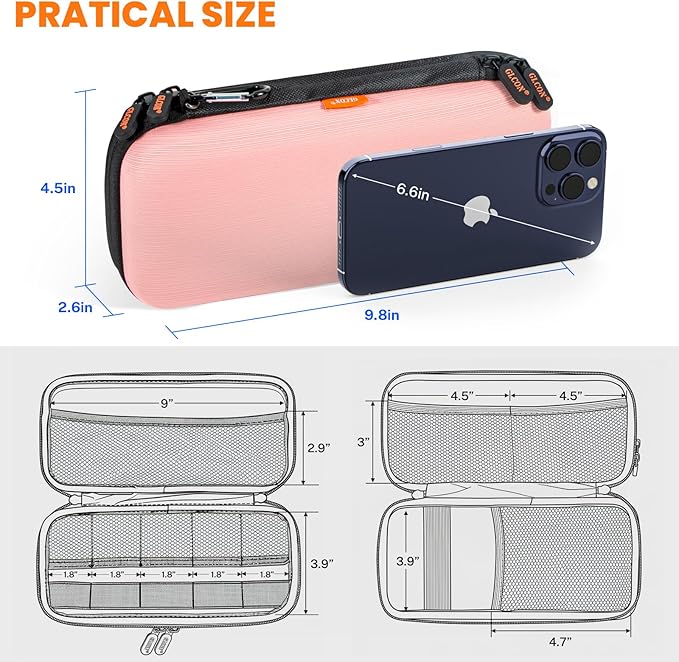 Double-Layer Hard Carrying Case with Multiple Pocket - Portable Electronics Organizer Travel Case for Women, Girl - Roomy Zipper Pouch Bag for Charger, Phone, Power Bank, Cable, Cord, Tech Accessories