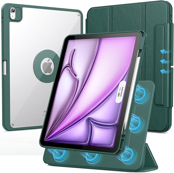 SPARIN Case for iPad Air 13 Inch M4 2026/M3 2025/M2 2024 ((8th/7th/6th Generation), Removable Magnetic Cover with Apple Pencil Holder, Portrait and Landscape Stand, Auto Wake/Sleep -Midnight Green