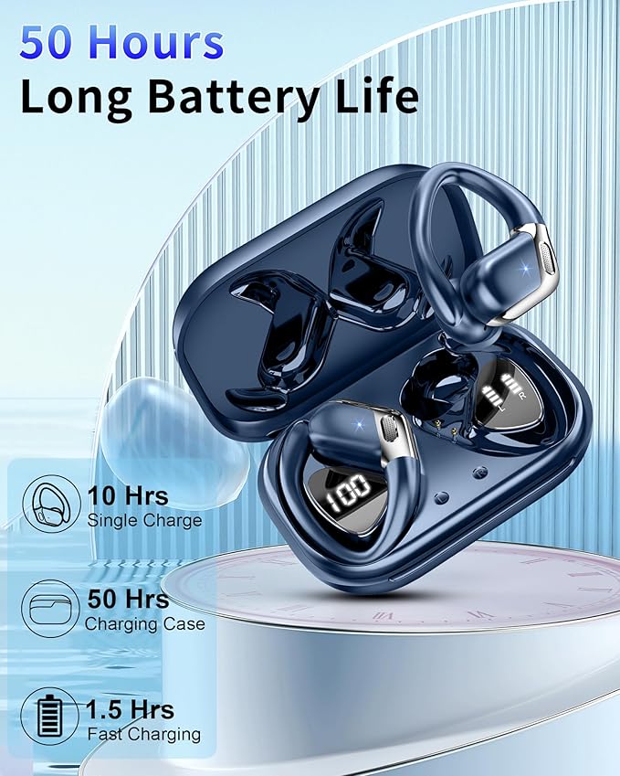 Hupoaf Wireless Earbuds Sport with Earhooks, 2026 Bluetooth 5.4 Headphones with 4 ENC Noise Canceling Mics, 50H Stereo Earphones for Running/Gym/Workout, IP7 Waterproof Over Ear Buds for Android/iOS