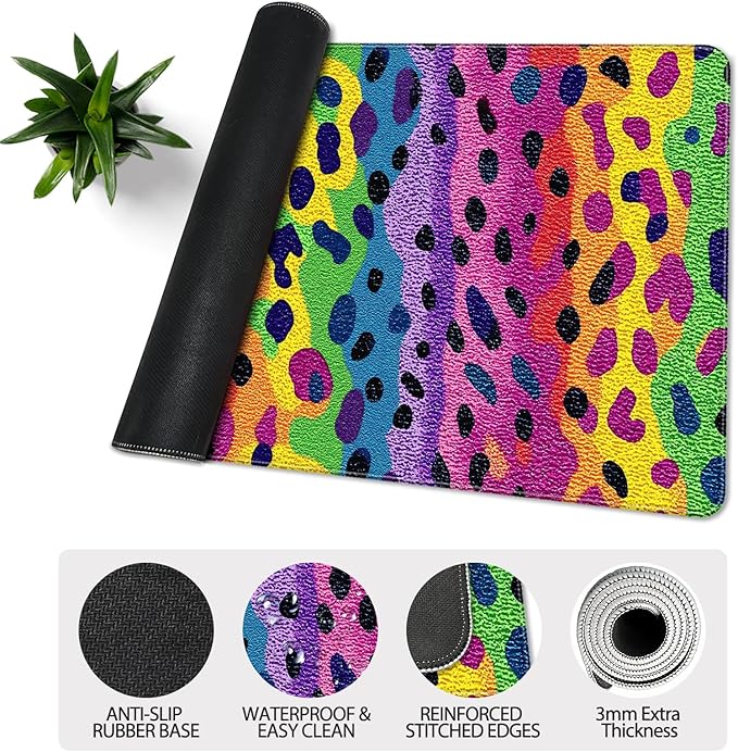 35.4 x 15.7 in, XXL Large Mouse Pad for Desk, Extended Keyboard Mouse Mat for Computer Office, Big Mouse pad with Stitched Edges, Gaming Pc-Rainbow Leopard