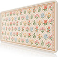 iCasso Floral Desk Pad Mat, Large Mouse Pad, Desk Matt for Desktop, Anti-Slip XXL Big Mousepad with Stitched Edges for Computer Keyboard (Beige Moroccan)