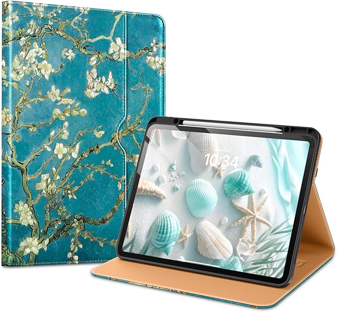 VIKESI Case for iPad Pro 13-inch M5 or M4 Released in 2025 or 2024, Leather Stand Cover with Apple Pencil Holder, Auto Wake/Sleep, Multiple Viewing Angles, Built in Hand Strap & Pocket,Blossom
