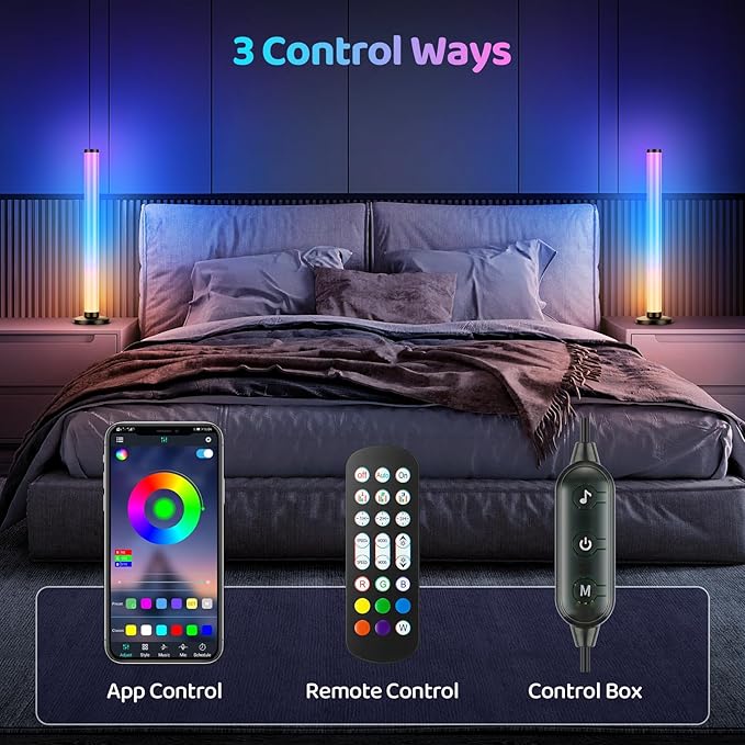 RGB Light Bars 360° Full-Screen Lighting, 2x16.5 Inch Smart RGB IC LED Light Bars for Room, Music Sync TV Lights Bar with Remote, App Control, USB Powered for PC Monitor Backlight Bedroom Gaming Desk