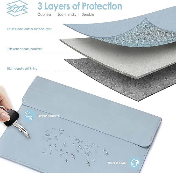 HYZUO 15-16 Inch Laptop Sleeve Case with Stand Feature for MacBook Pro 16 M4/M3/M2/M1 Pro/Max 2025-2019, XPS 15, MacBook Pro 15 2015-2012, Samsung Galaxy Book Flex/Pro 15, Pale Blue