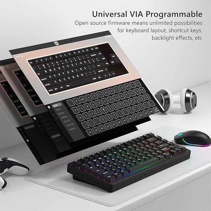 Womier SK75 75% Keyboard with Full Aluminum Wireless Mechanical Gaming Keyboard, VIA Custom Pre-lubed POM Switches RGB Creamy Gaming Key Board, 3-Modes Gasket Hot Swappable, Black