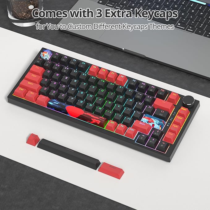 75% Mechanical Gaming Keyboard with Hot Swappable RGB Backlit Custom Knob, Gasket Mount USB Wired Keyboard, 82 Red Black Linear Red Switch Keys