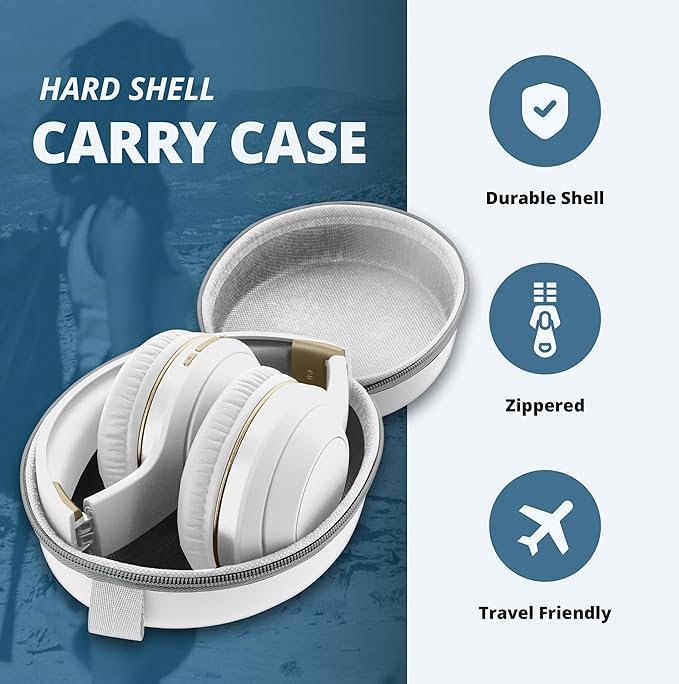 SENTRY OSH Over Ear Bluetooth Wireless Headphones, Active Noise Canceling -20dB Reduction, 22 Hour Battery Life, Control Buttons, Built in Microphone, USB C Charging and Carrying Case Included (White)