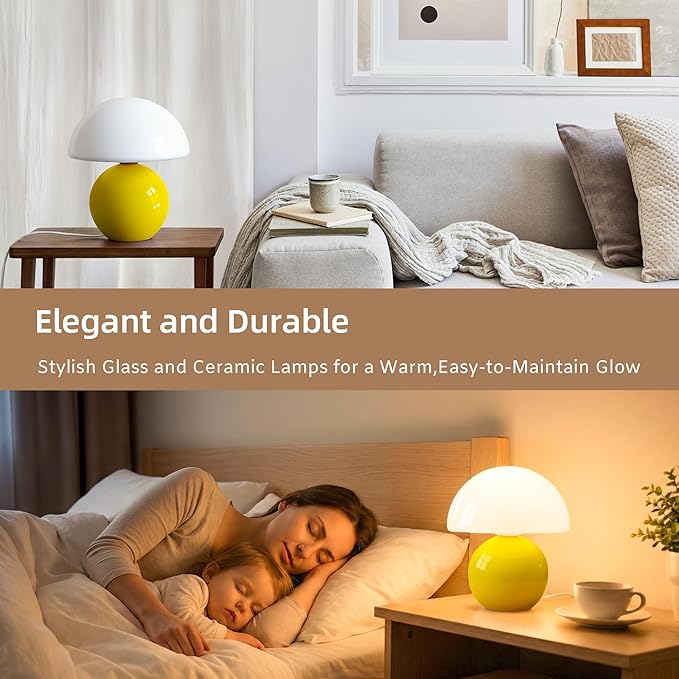 Dawnwake Mushroom Lamp Desk Lamp for Bedroom,Table Bedside Small Lamps for Living Room,Mushroom Decor Cute Mini Modern Mid Century Lamps for Night Stands,Aesthetic Home Living Room Decor(Yellow)
