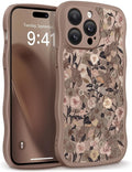 GVIEWIN for iPhone 14 Pro Max Case Compatible with MagSafe [Curly Wave Edge][Full Camera Protection] Floral Translucent Shockproof Magnetic Women Phone Case for 14 Pro Max, Apricot Blossom/Brown