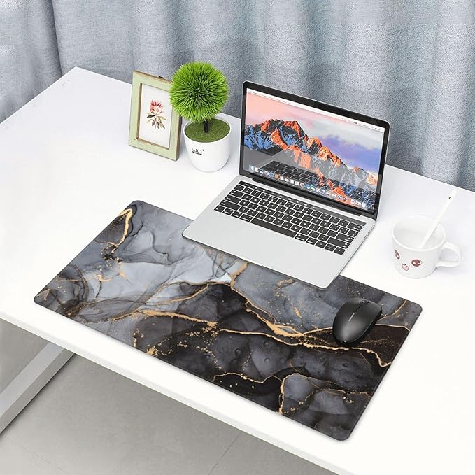 Grey and Black Marble Large Extended Mouse Pads XL Mousepad with Stitched Edges Marbling Non-Slip Rubber Base Computer Keyboard Pad Desk Mat for Home Office Desk Decor, 29.5" X 15.8"