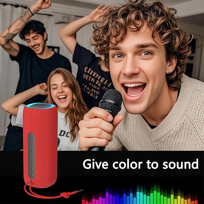 PEICHENG Bluetooth Speaker, Portable Wireless Clear Loud Stereo Sound IPX5 Waterproof with RGB Lights BT5.3 Long Playtime TWS Pairing,for Home Party Outdoor Beach,Great Gift Choice (Red)